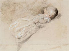 Watercolour study of a resting infant, possibly the artist's daughter