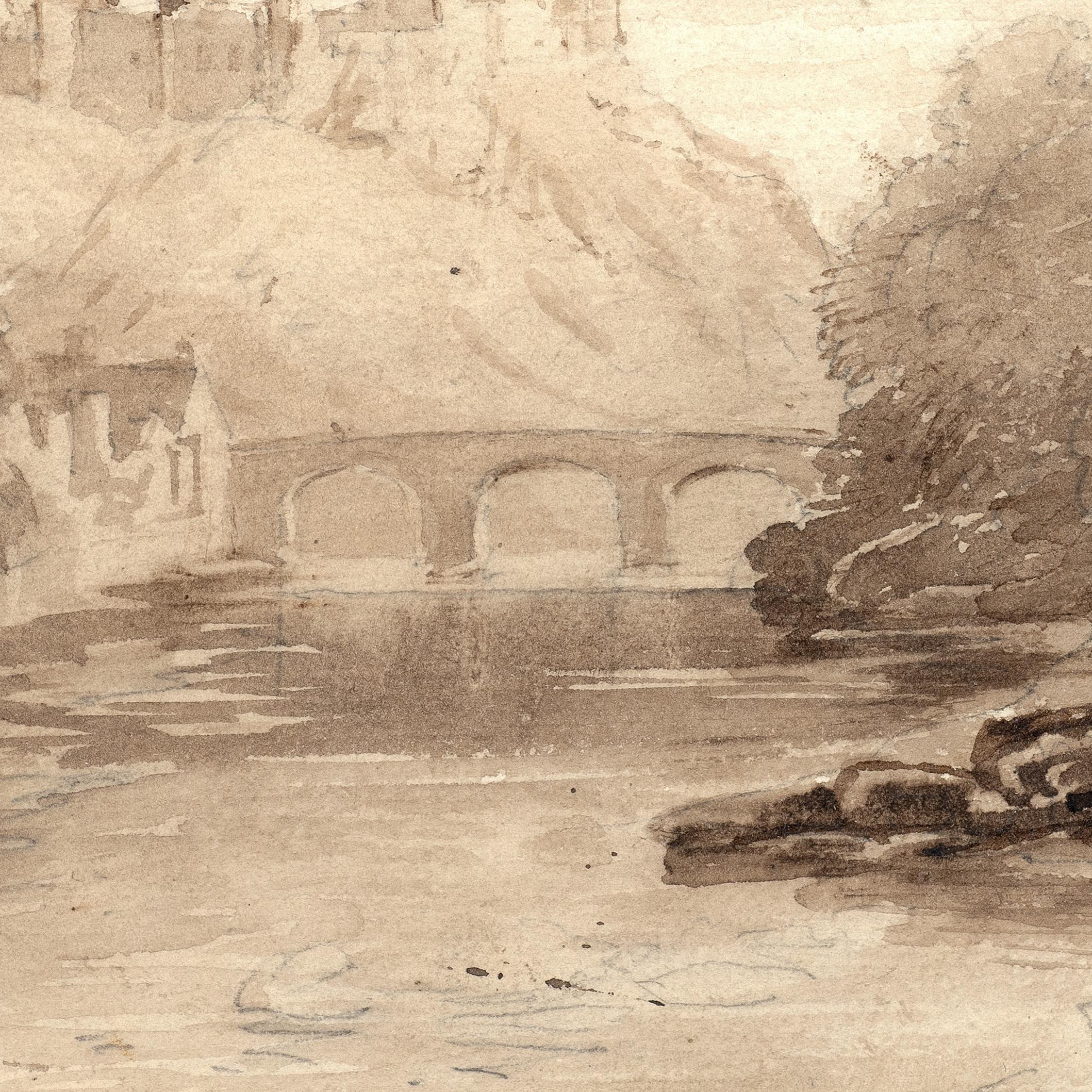 Croquis du château de Richmond, North Yorkshire - Victorien Art par David Cox Junior