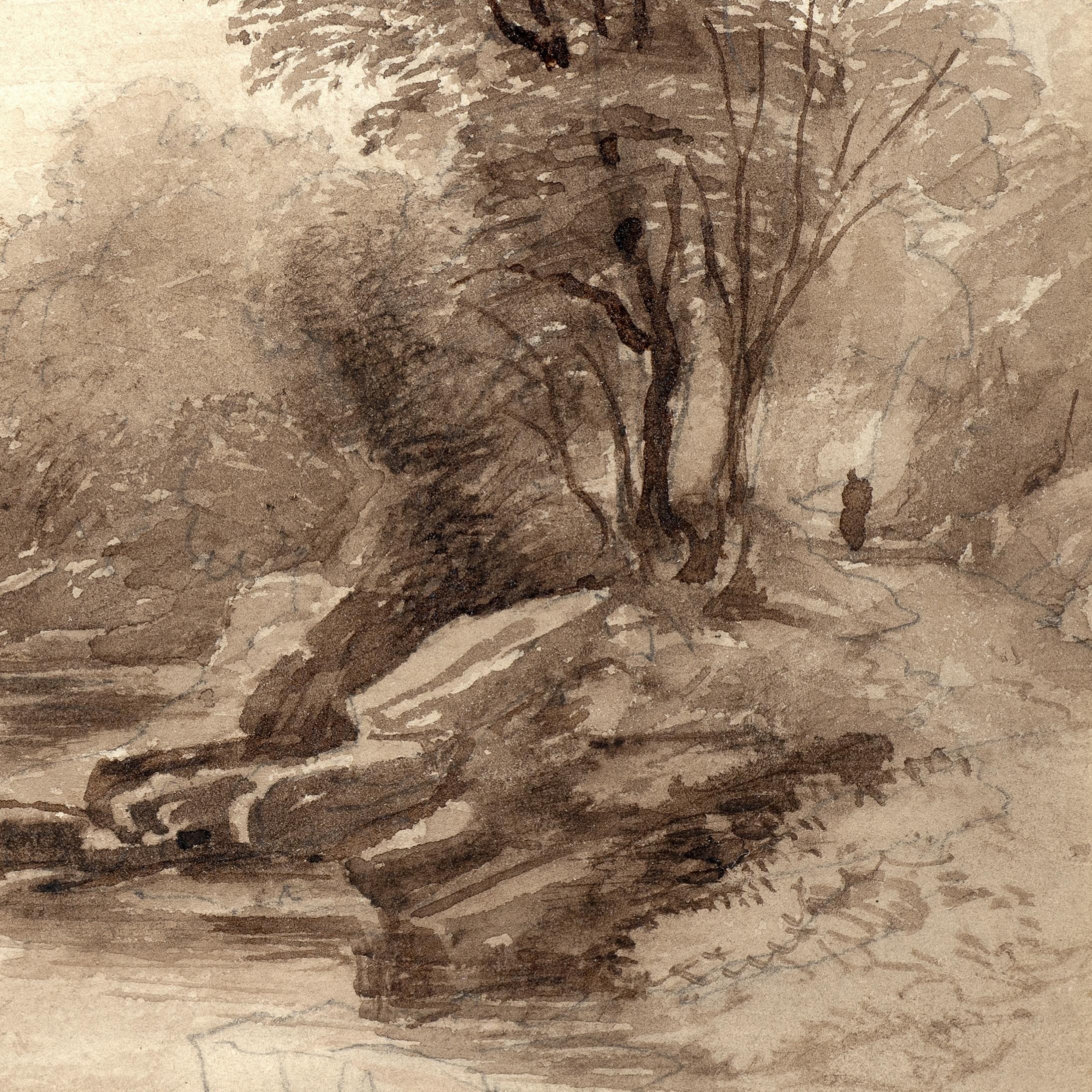 Croquis du château de Richmond, North Yorkshire - Beige Landscape Art par David Cox Junior