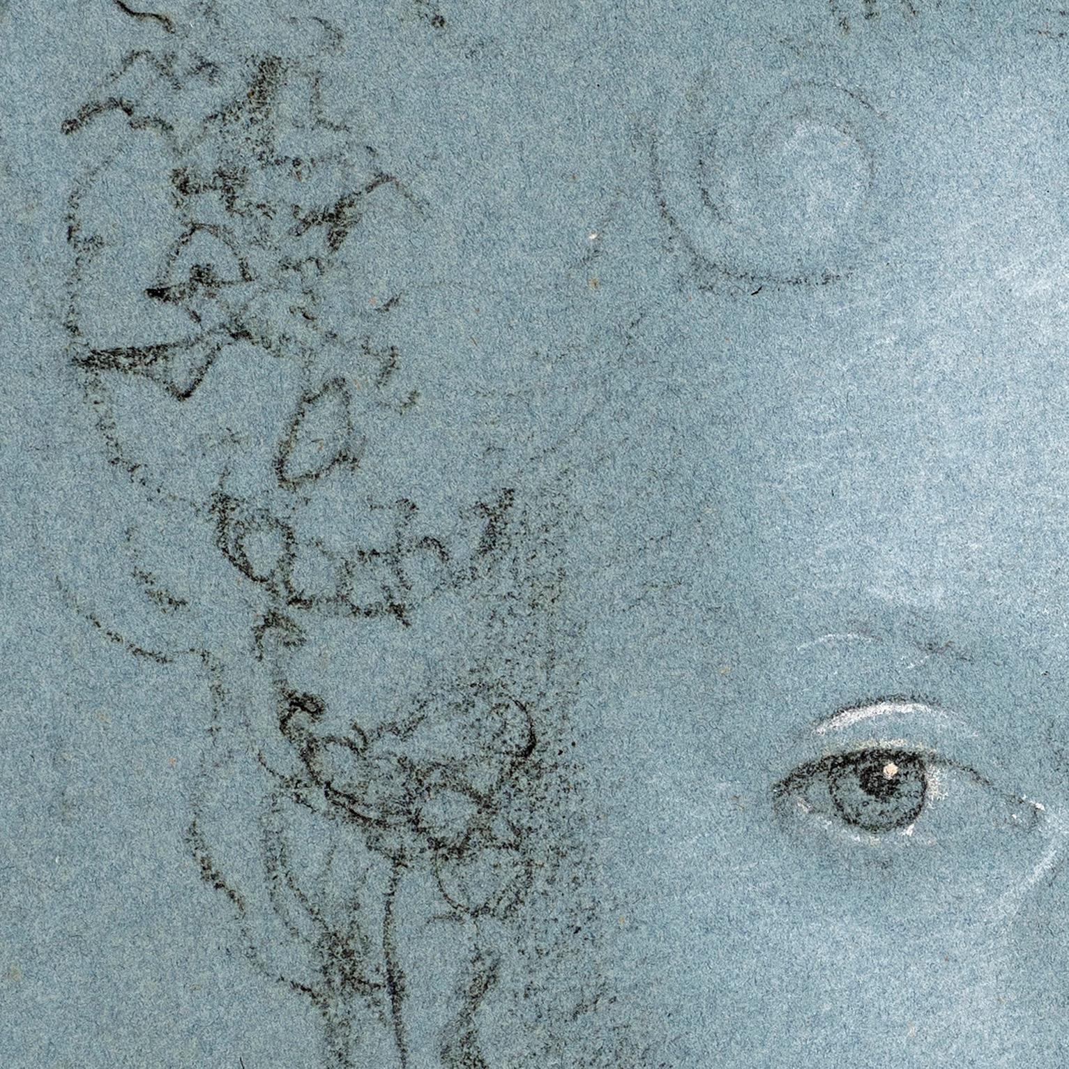 Adriaen van der Werff (1659-1722) (atrib.)
Retrato estudio de una Dama, con piedras preciosas y perlas
Tiza blanca y negra, realzada con blanco, sobre papel azul
Inscripción en el reverso: 