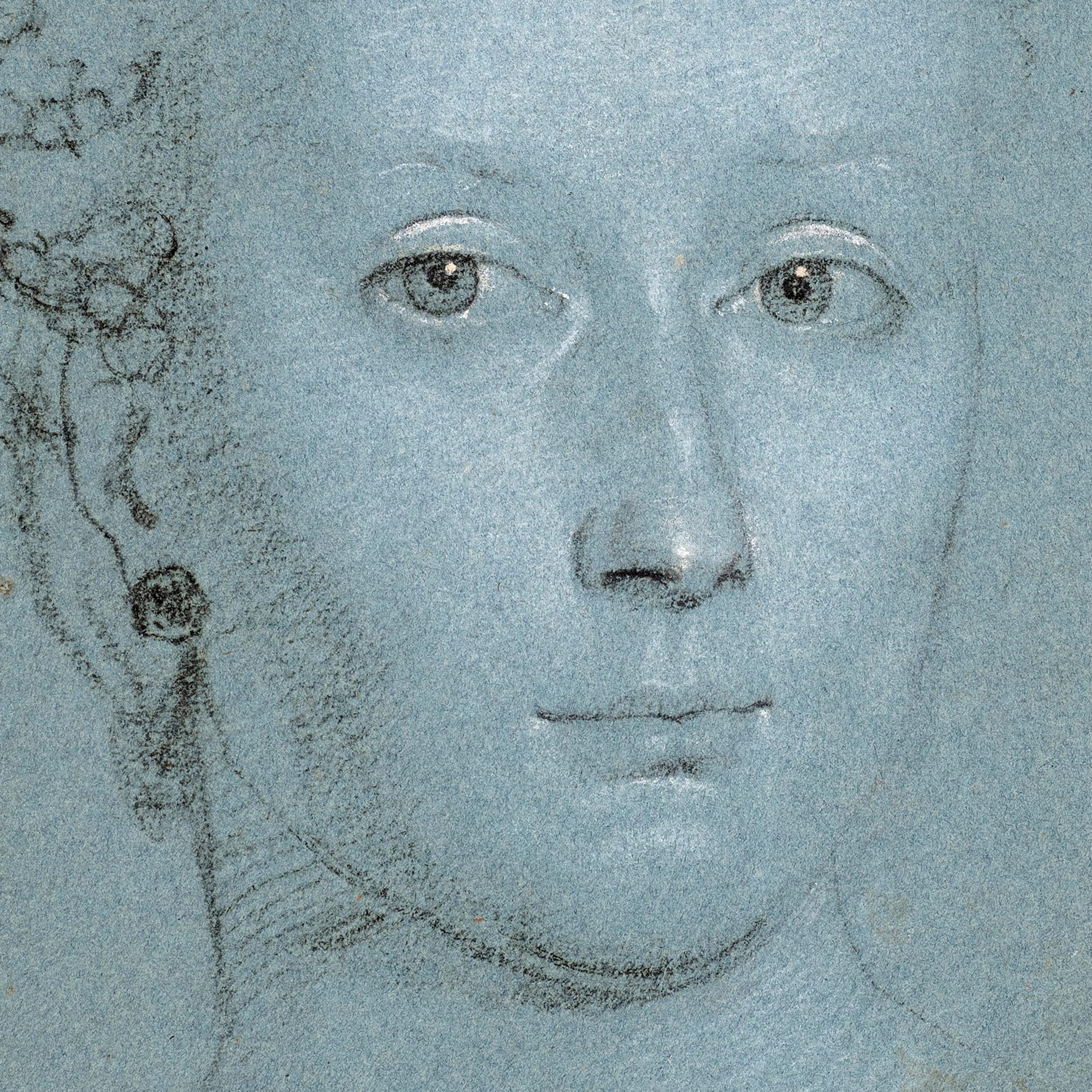Retrato estudio de una Dama, con piedras preciosas y perlas - Portrait Gris de Adriaen van der Werff