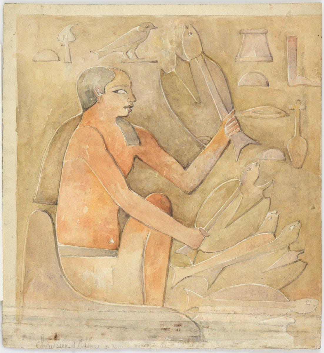Three Studies of Mastaba of Ty - Saqqara, Egypt - Brown Figurative Art by Lucienne Epron