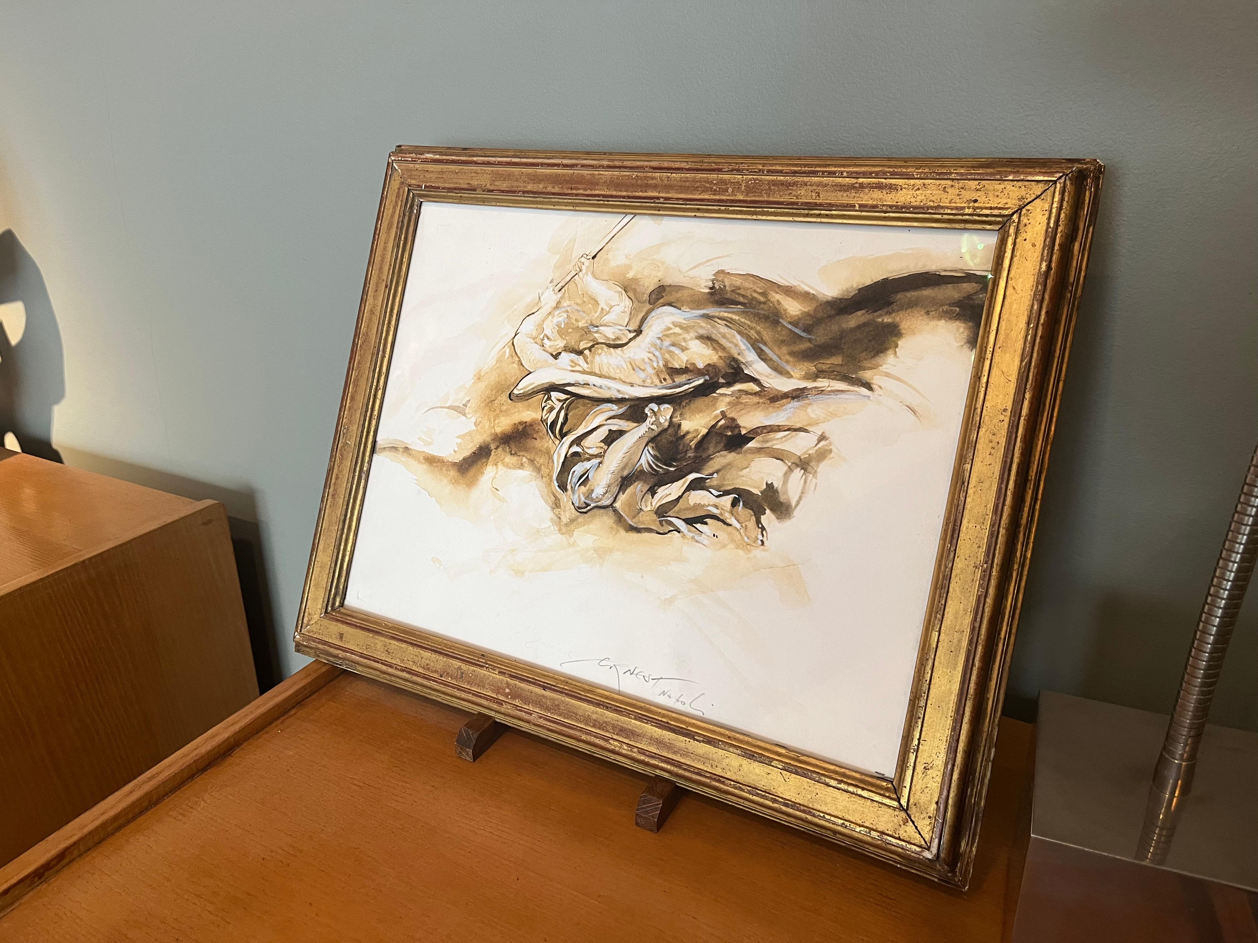 Ernest Pignon-Ernest (Nice 1942 - )

L'archange Saint Michel

Plume et encre brune, lavis brun avec rehauts de gouache blanche
26.8 x 35.8 cm
Signé en bas au centre

Notre dessin a été réalisé lors du séjour de Pignon-Ernest à Naples entre 1988 et