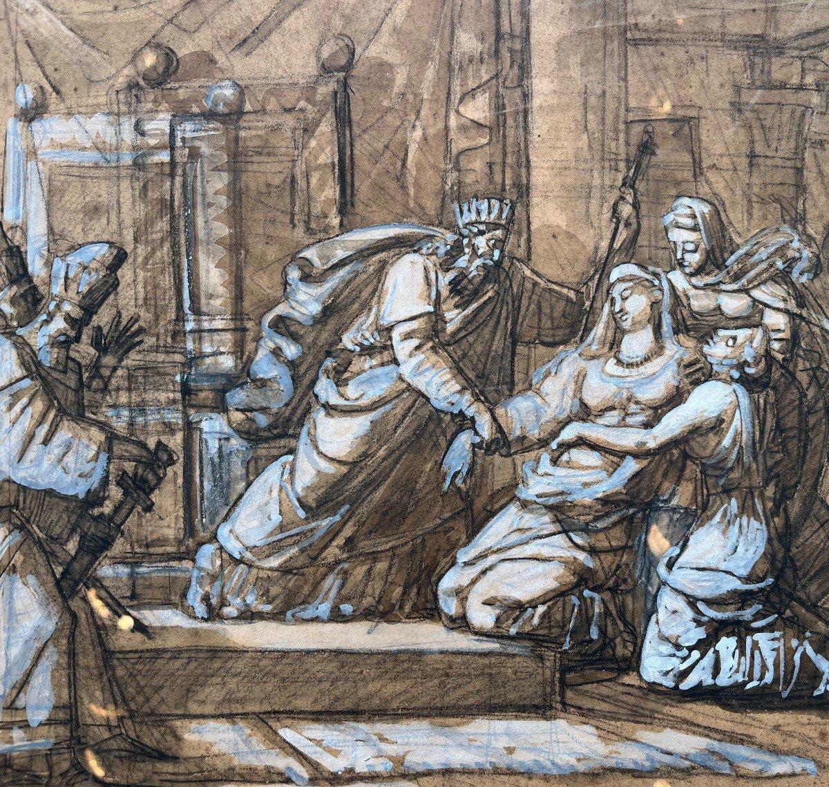 Neoclassical School 19th Century - Esther Fainting In Front Of Ahasuerus - Gray Figurative Art by Unknown