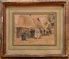 Lively scene in a village - Watercolor