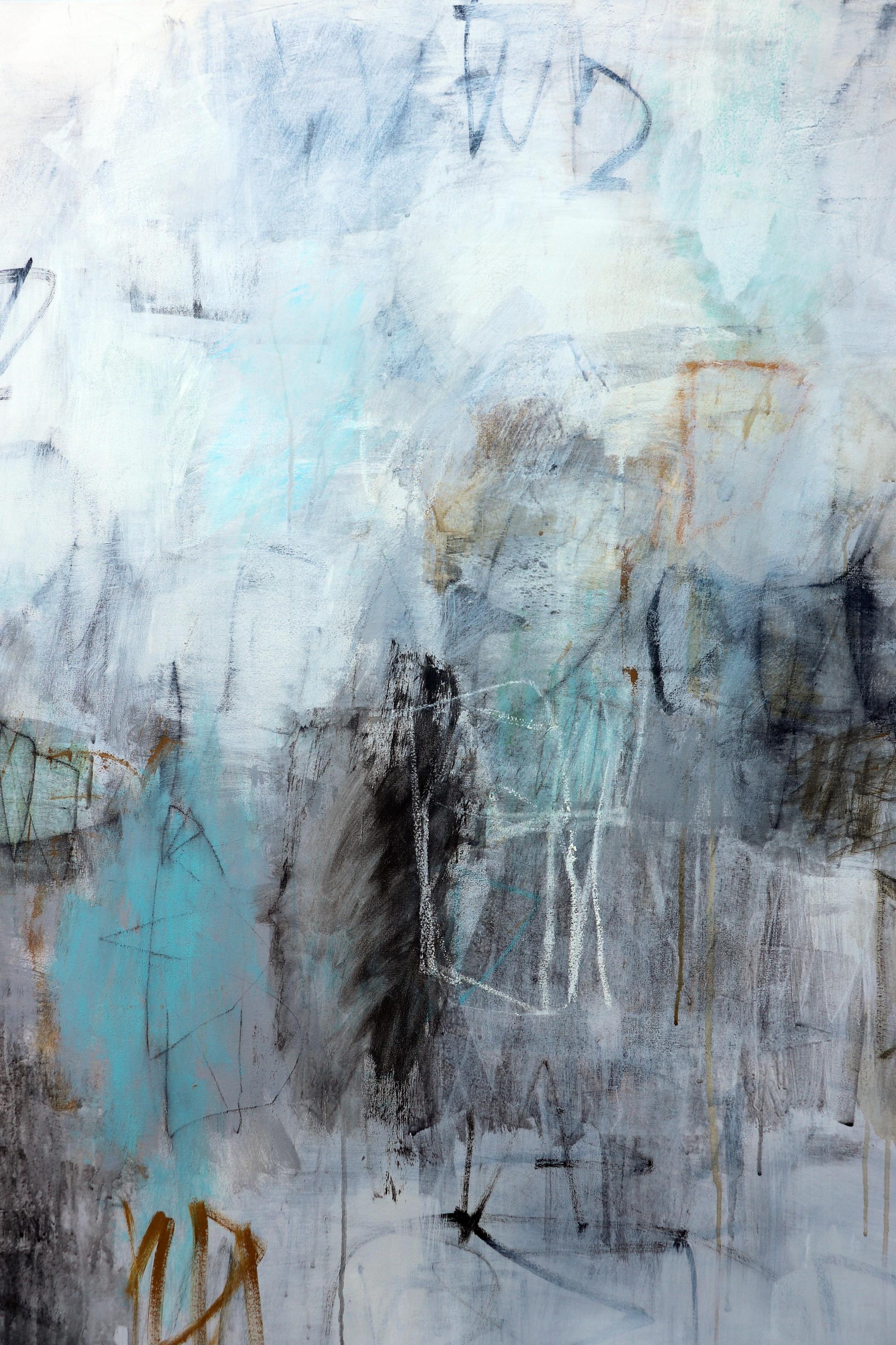 During A Rainy Afternoon - Gray Abstract Painting by Julie Schumer