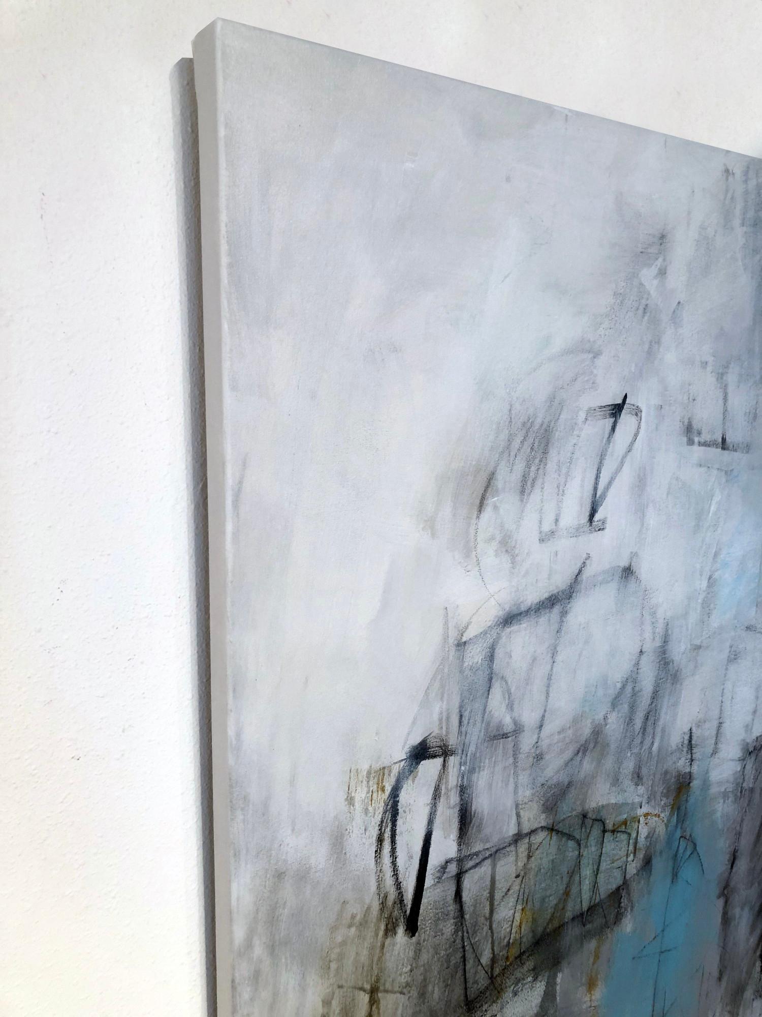 This large abstract painting combines an interplay of cool soothing color with perfect composition and balance. 
For exact shipping costs, please give location.

About the Artist: Julie Schumer, a native of Los Angeles, California, and born in 1954,