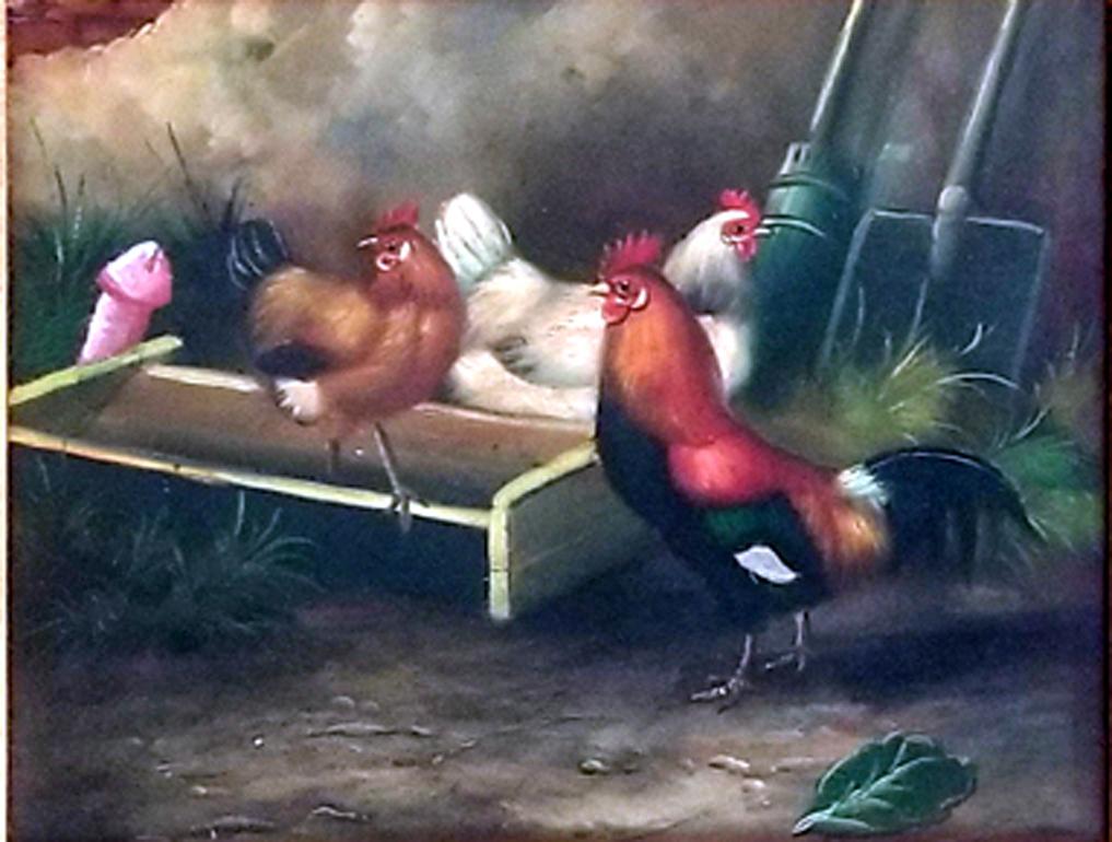 Four Cocks (Roosters) - Painting by Karyn Mannix