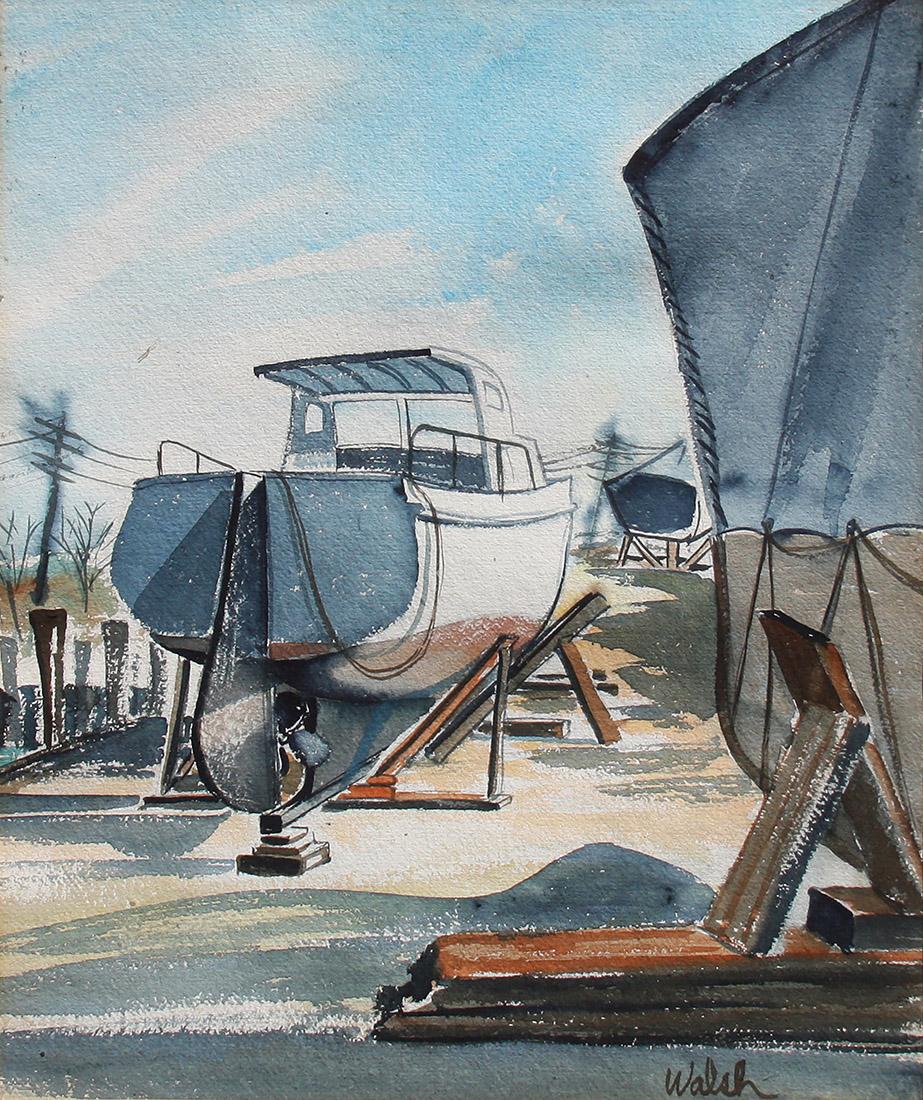 Kenneth B Walsh Nude Painting – Boote im Trockendock