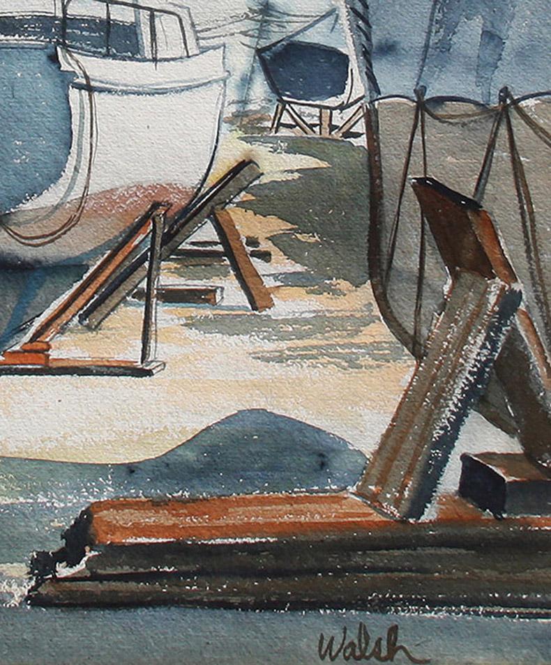 Drydocked Boats - American Modern Painting by Kenneth B Walsh