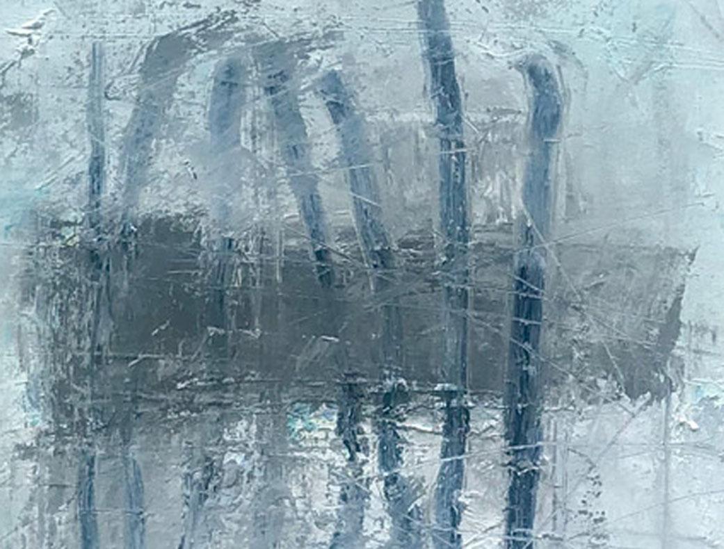 Blue Vertical (framed) - Painting by Ellen Hallie Schiff