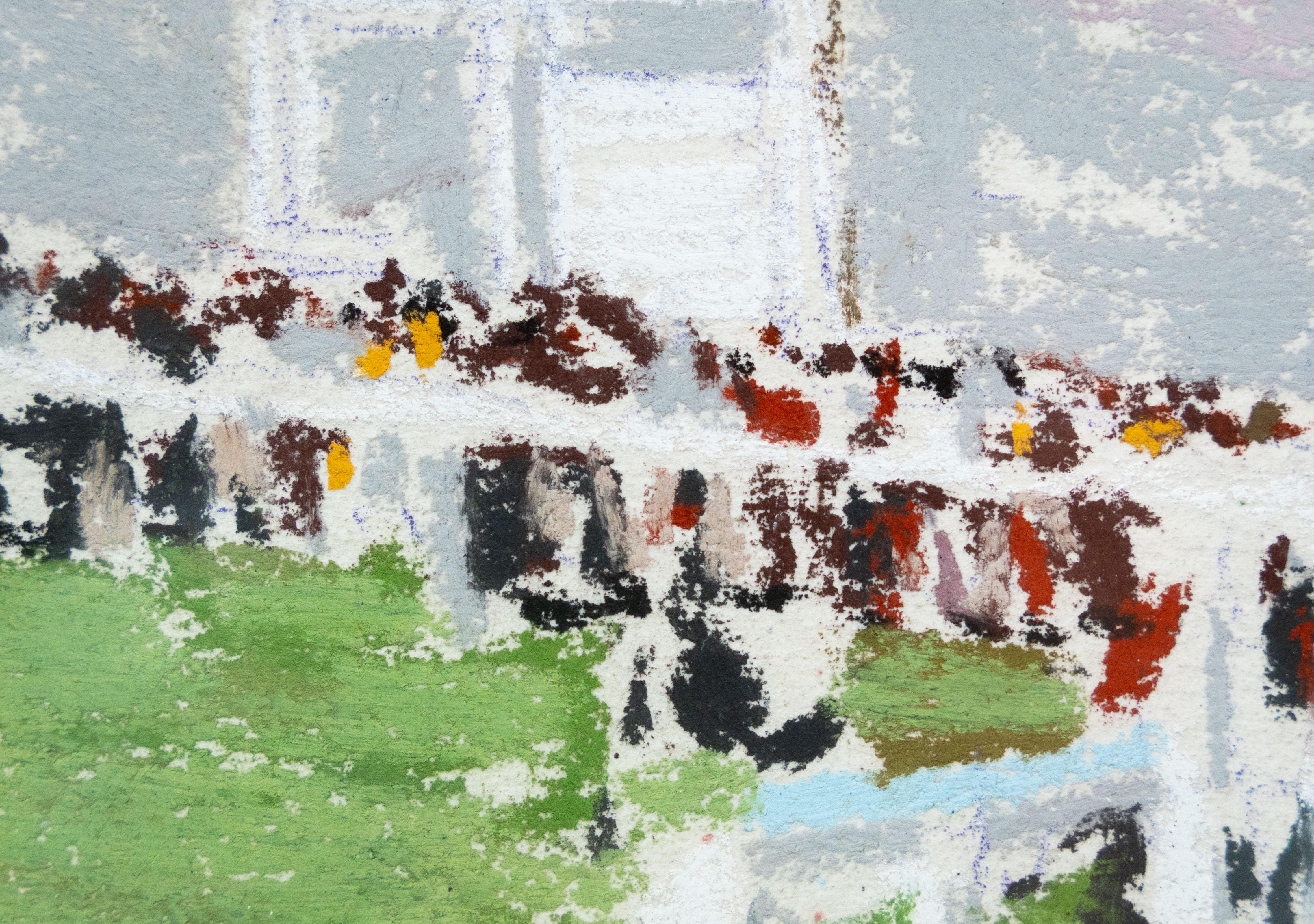 Avant le départ • Technique mixte / Pastel sur papier • Signé

Cette œuvre vivante et atmosphérique du peintre britannique contemporain Jay Boyd Kirkman représente des jockeys et leurs montures se rassemblant sur l'hippodrome quelques instants avant