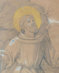 Saint Francis of Assisi Drawing, Romantic Style, 19th Century, Framed
