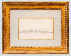 Eugène Boudin French Coastal Harbor Landscape pencil Drawing Atmospheric View