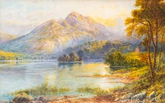 Wilson Hepple, “Paesaggio montano e lacustre soleggiato”, acquerello