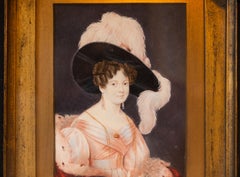 Miniature de portrait d'une dame de l'époque de la Régence, école anglaise, aquarelle sur vélin, XIXe siècle