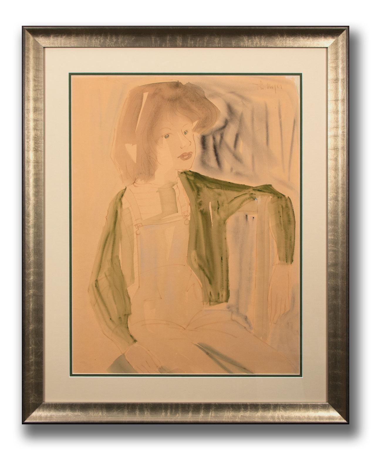 Philippe Noyer [Sin título] circa 1965 Retrato en acuarela sobre papel firmado - Art de Philippe Henri Noyer