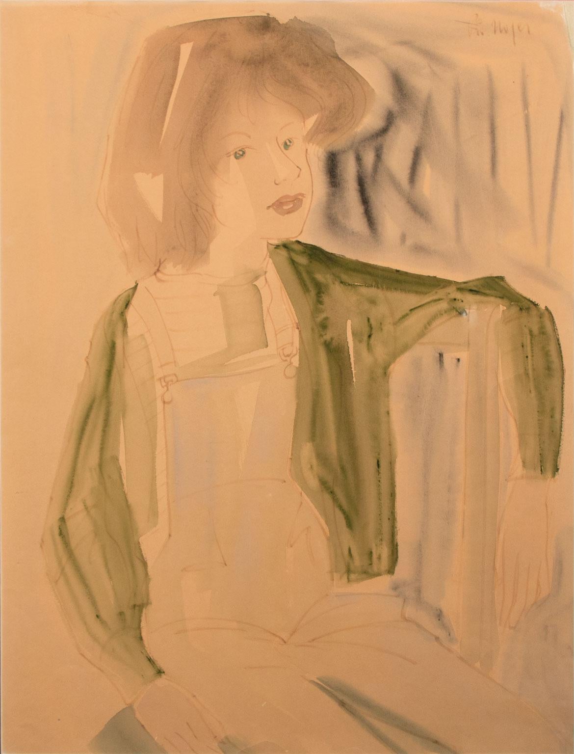 Philippe Noyer [Sin título] circa 1965 Retrato en acuarela sobre papel firmado - Art Moderno de Philippe Henri Noyer