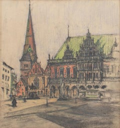 Gotthardt Kuehl Rathausplatz Bremen Pastell