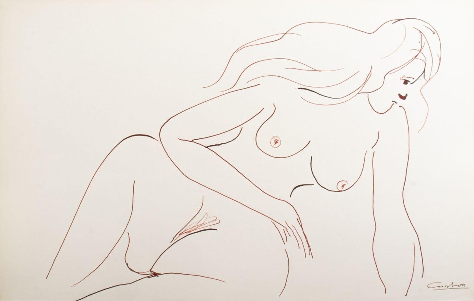 Norman Carton (ucraino/americano, 1908-1980), Sei composizioni di donne nude, inchiostro su carta, ciascuna firmata, senza cornice. Il più grande: 12