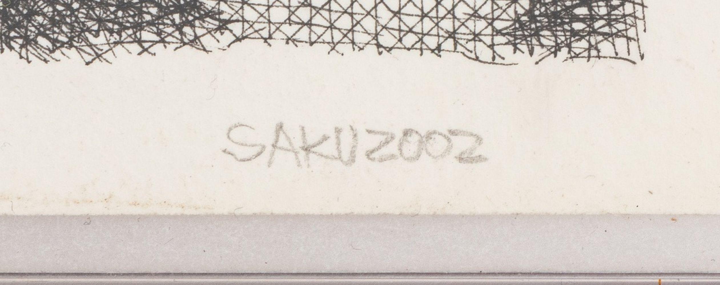 Saku (XX-XXI), Abstract Figural Composition, Pen and Ink on Paper, 2002, signed and dated lower right, in acrylic setting. Image: 8