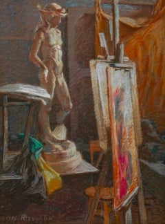 Atelier Scene, Abstract Impressionist Pastel on Board, 1986