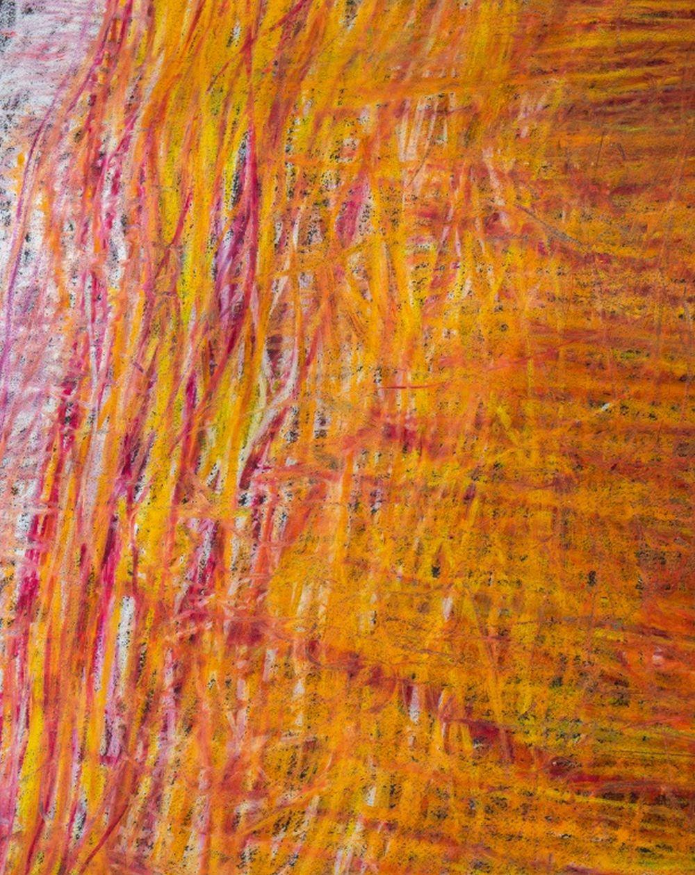 Domenick Capobianco (Américain, né en 1928) Composition abstraite, pastel sur papier, tons rose et orange, apparemment non signée, estampillée 