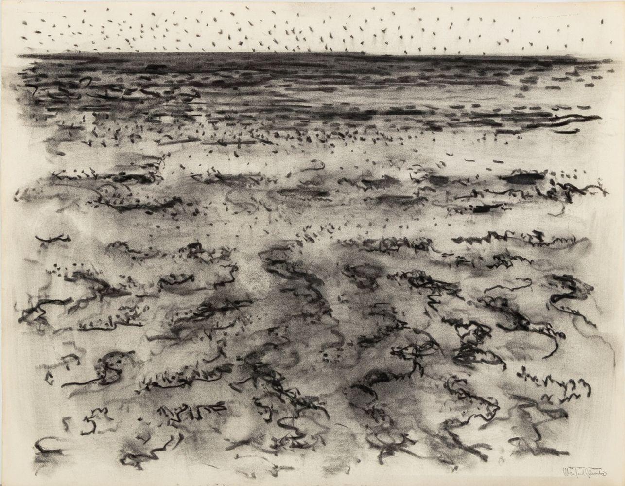 Manfred Schwartz (Amerikaner, geb. in Polen, 1909-1970), Strandlandschaft, Kohle auf Papier, rechts unten mit der Signatur des Künstlers versehen, ungerahmt. 19,75