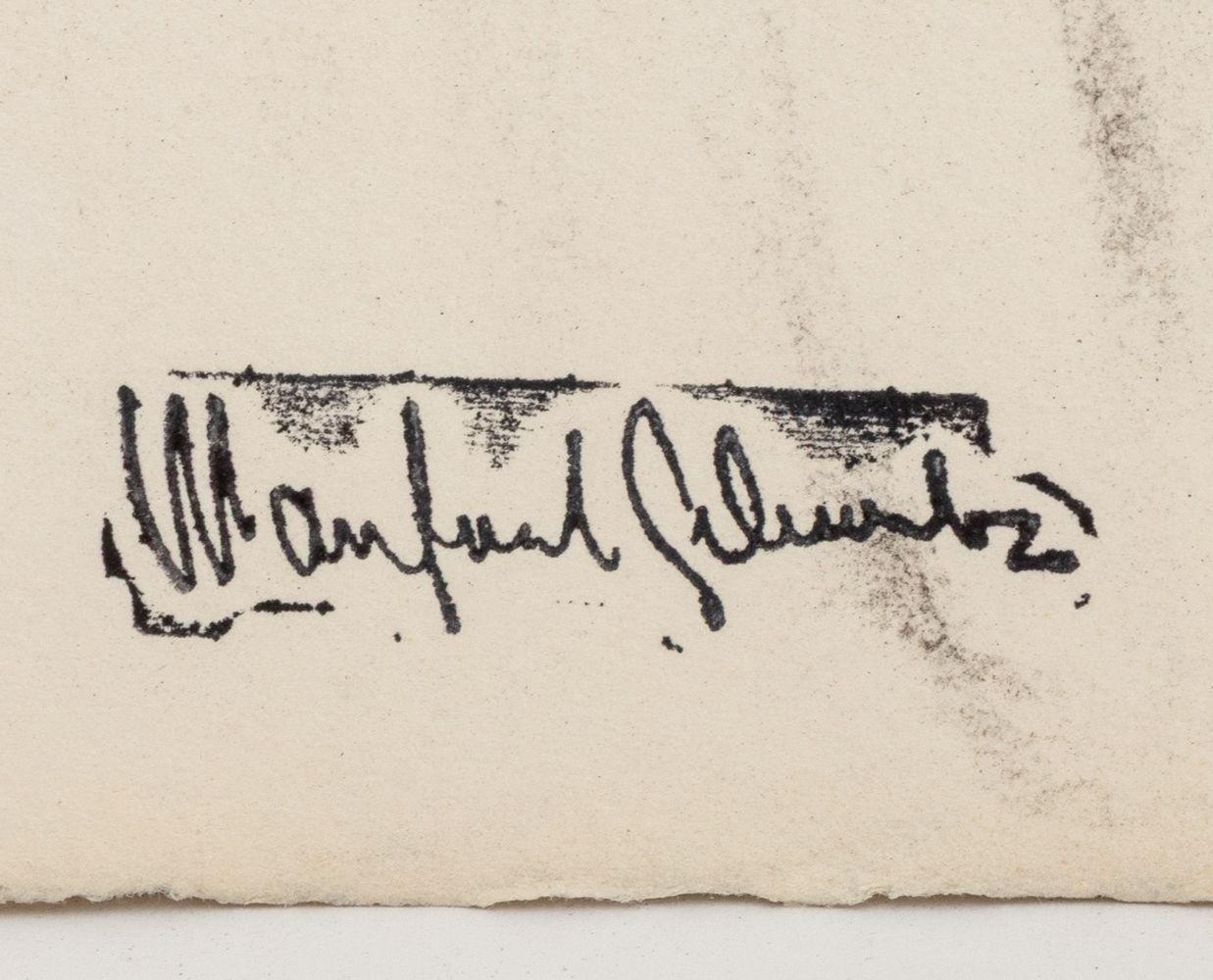 Manfred Schwartz (Américain, né en Pologne, 1909-1970), Portrait de femme, fusain sur papier, devant un paysage marin de plage, avec la signature de l'artiste estampillée en bas à droite, non encadré. 20