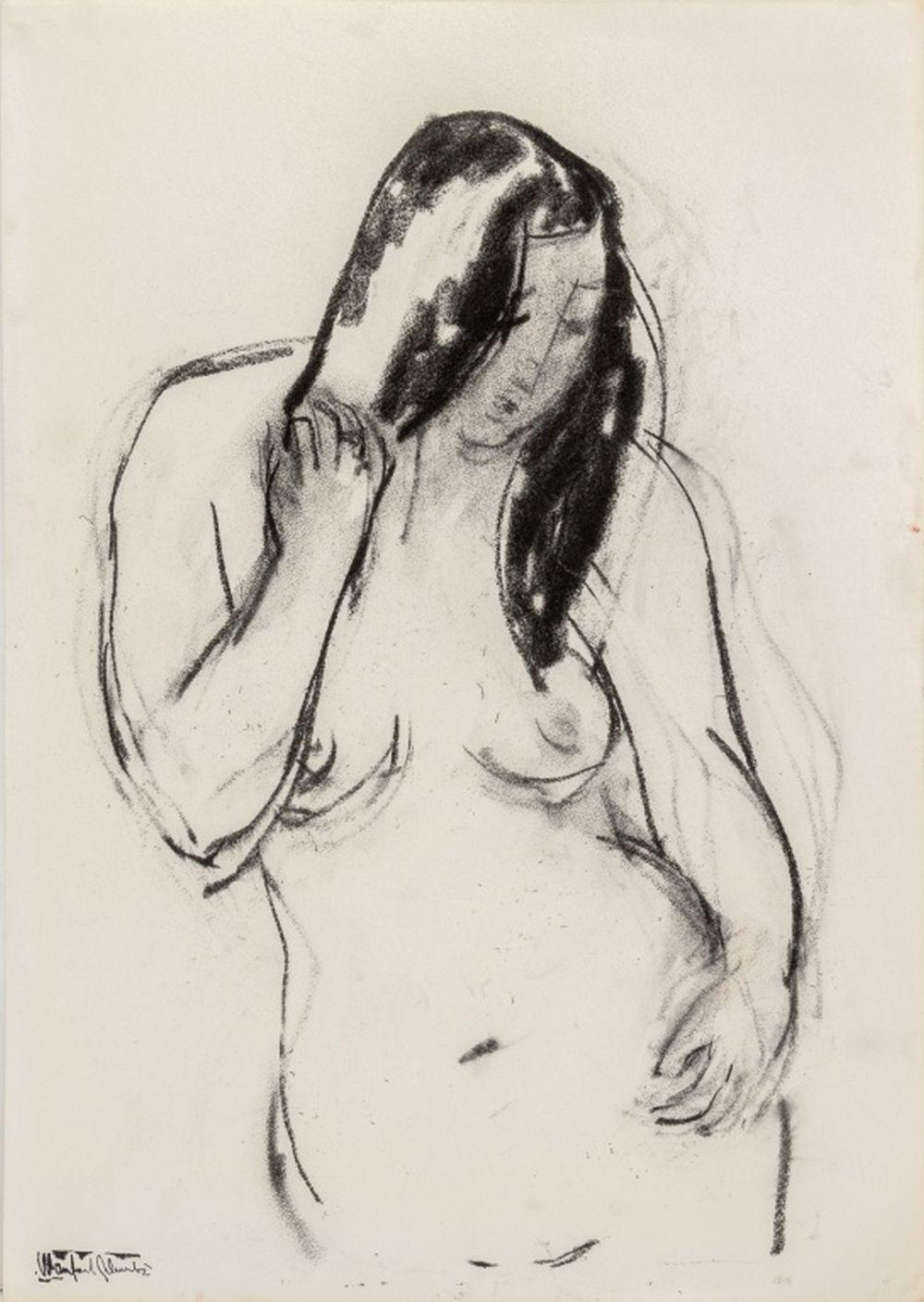 Manfred Schwartz (American, b. Poland, 1909-1970), Standing Nude Woman, Charcoal on Paper, with the artist's signature stamped lower right, unframed. 20