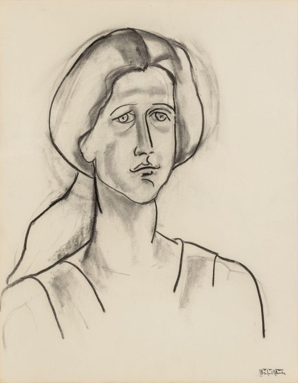 Manfred Schwartz (American, b. Poland, 1909-1970), Portrait of a Woman, Charcoal on Paper, with the artist's signature stamped lower right, unframed. 25