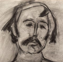 Retrato de un hombre, carboncillo moderno sobre papel, mediados del siglo XX, firmado