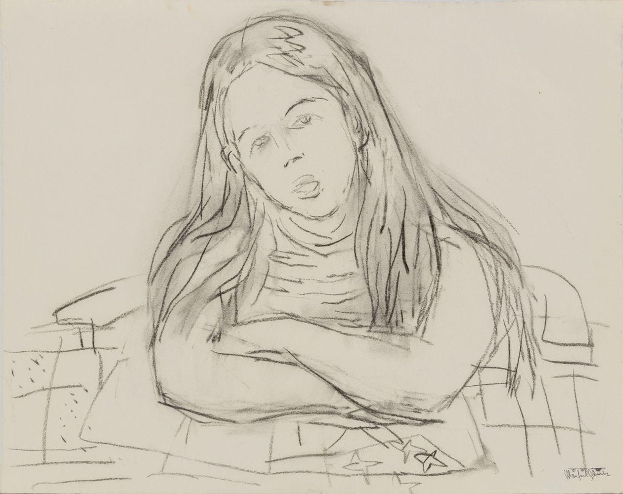 B. Schwartz (americano, nato in Polonia, 1909-1970), Ritratto di donna, carboncino su carta, con firma dell'artista impressa in basso a destra, senza cornice. 19