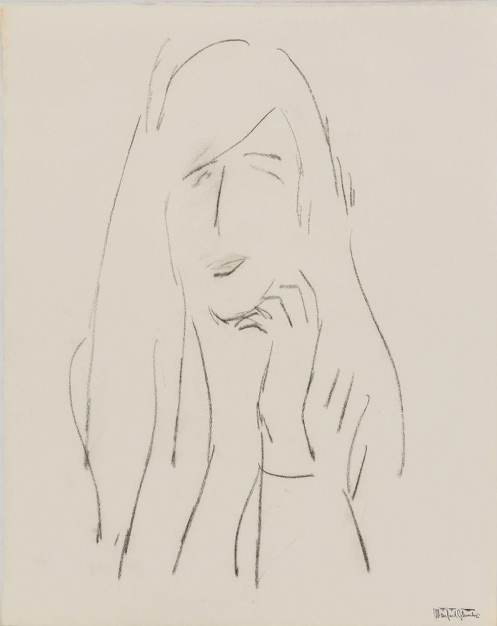 Manfred Schwartz (American, b. Poland, 1909-1970), Portrait of a Woman, Charcoal on Paper, with the artist's signature stamped lower right, unframed. 24