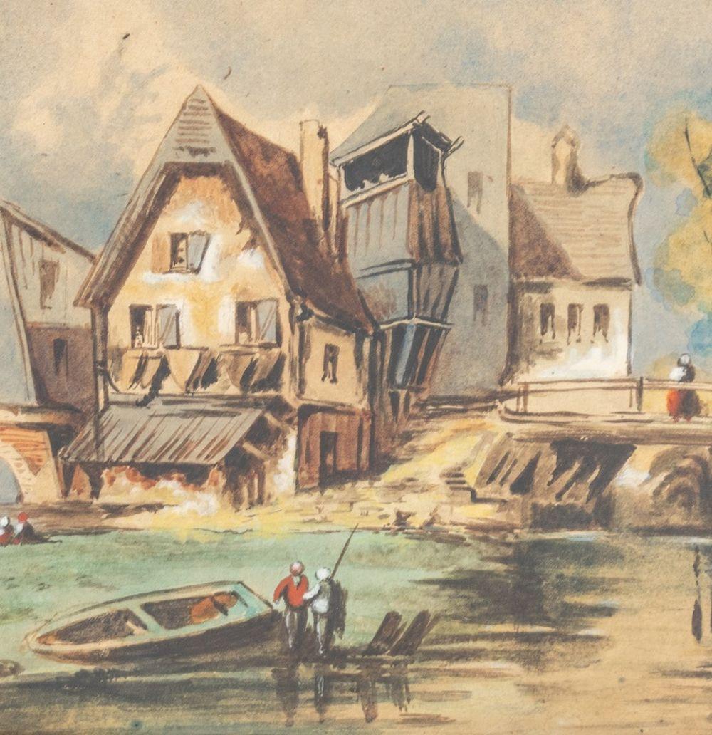 French School Riverside Town - Modern Art by Unknown