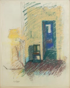 Contemporary Interior Scene in Pastels, Late 20th Century, Signed
