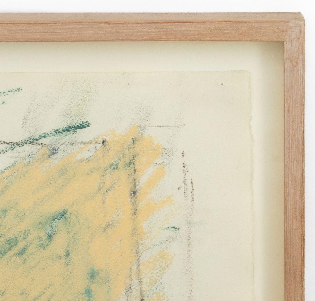 Robert O'Meara (americano, 1957-2024), Scena d'interno, pastello su carta, raffigurante una porta e una sedia, firmato in basso a sinistra, cornice in legno dipinto di bianco. Immagine: 27