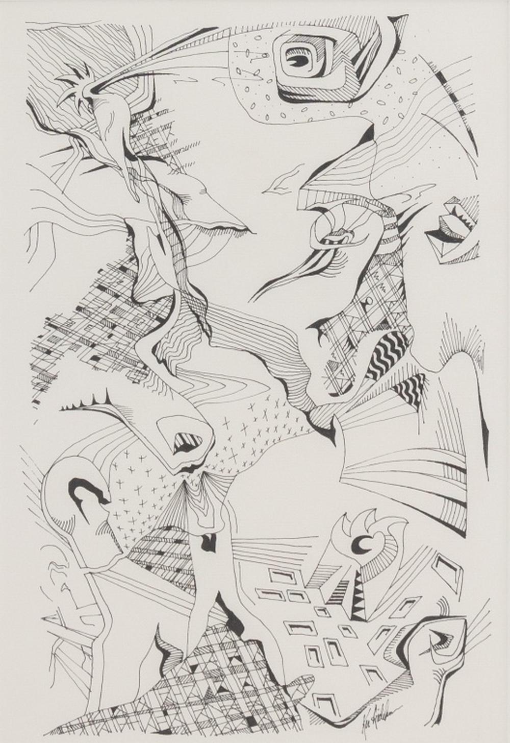 Zeitgenössische Schule Surrealist Komposition Tinte – Art von Unknown