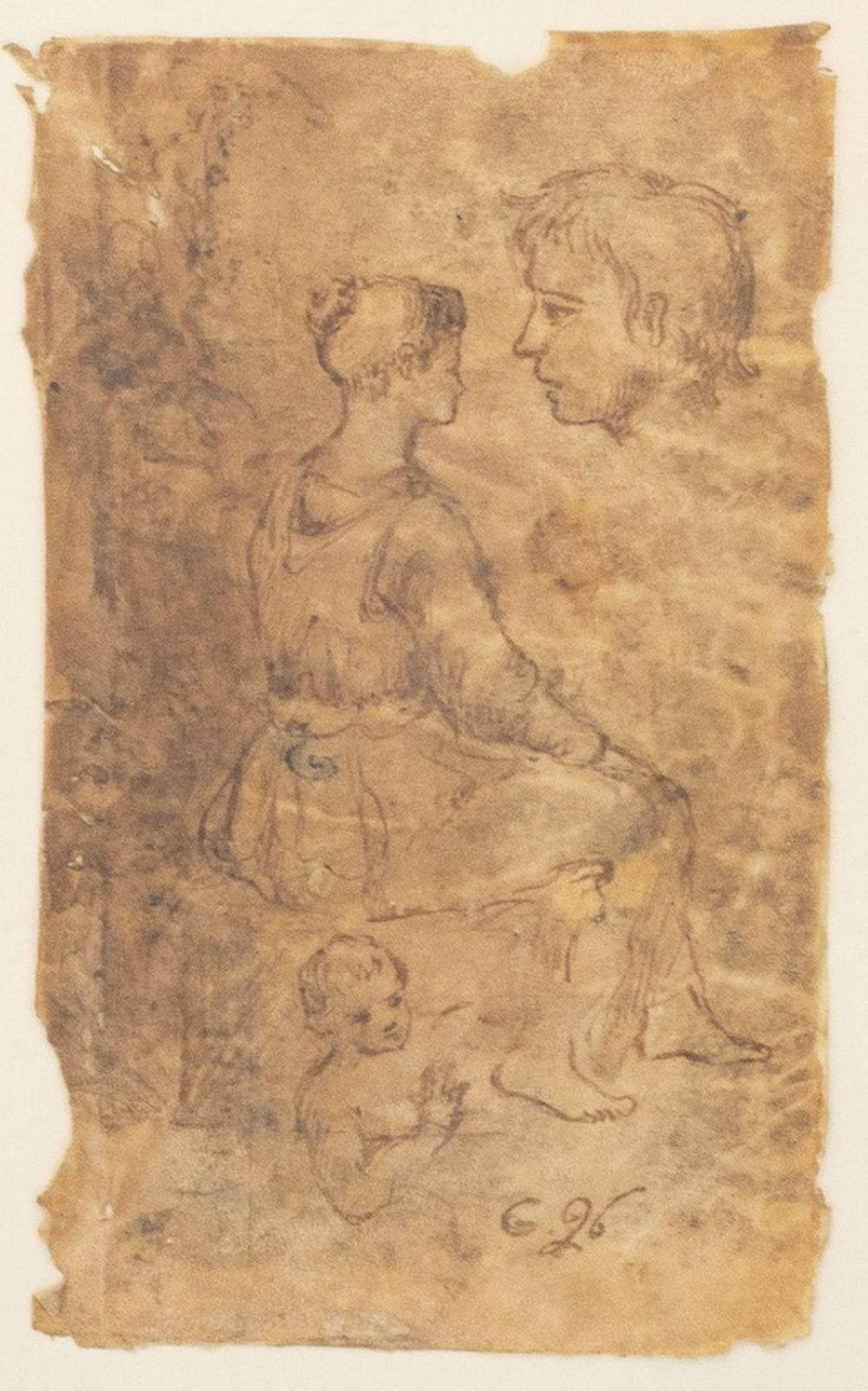 Esquisse de figure de maître ancien Crayon sur Vellum - Art de Unknown