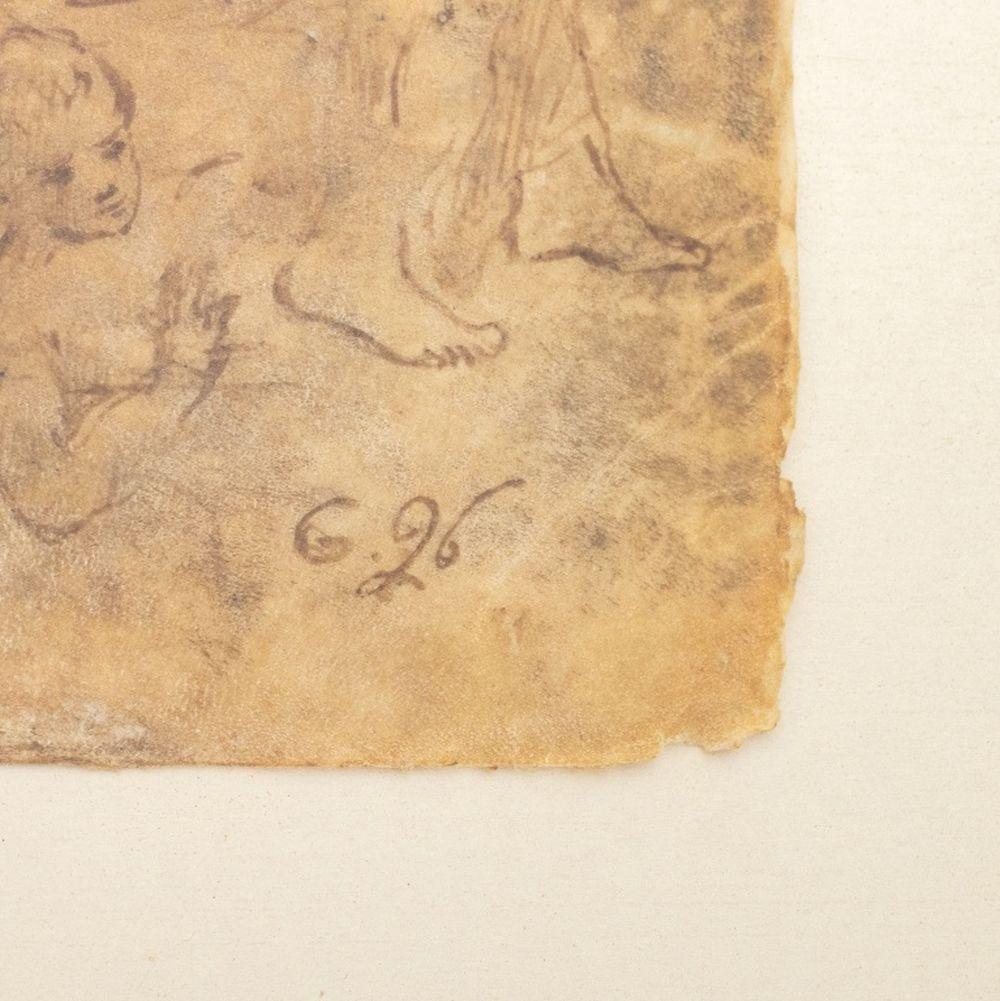 Esquisse de figure de maître ancien Crayon sur Vellum - Beige Figurative Art par Unknown