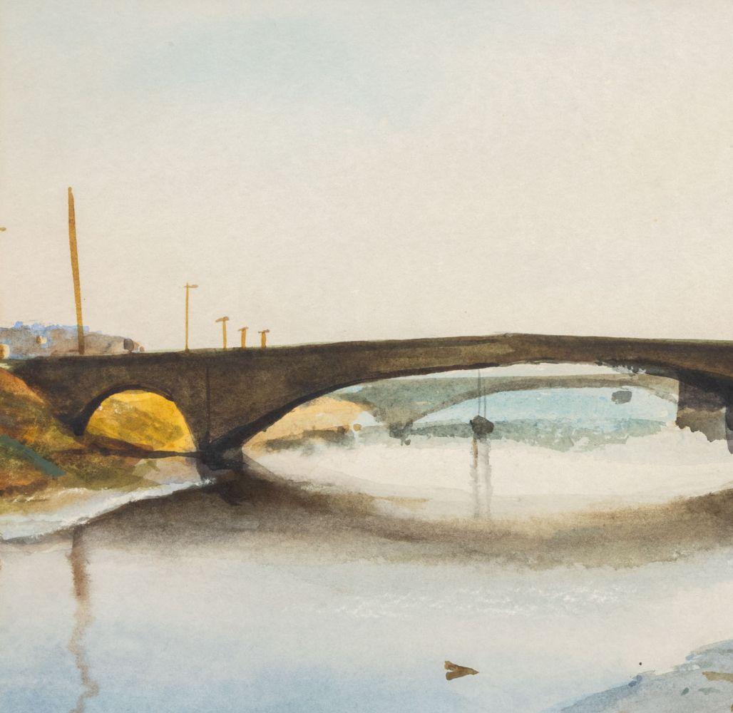 Staats Cotsworth (americano, 1908-1979), Scena di fiume, acquerello su carta, firmato in basso a sinistra, senza cornice. 

Immagine: 11,25