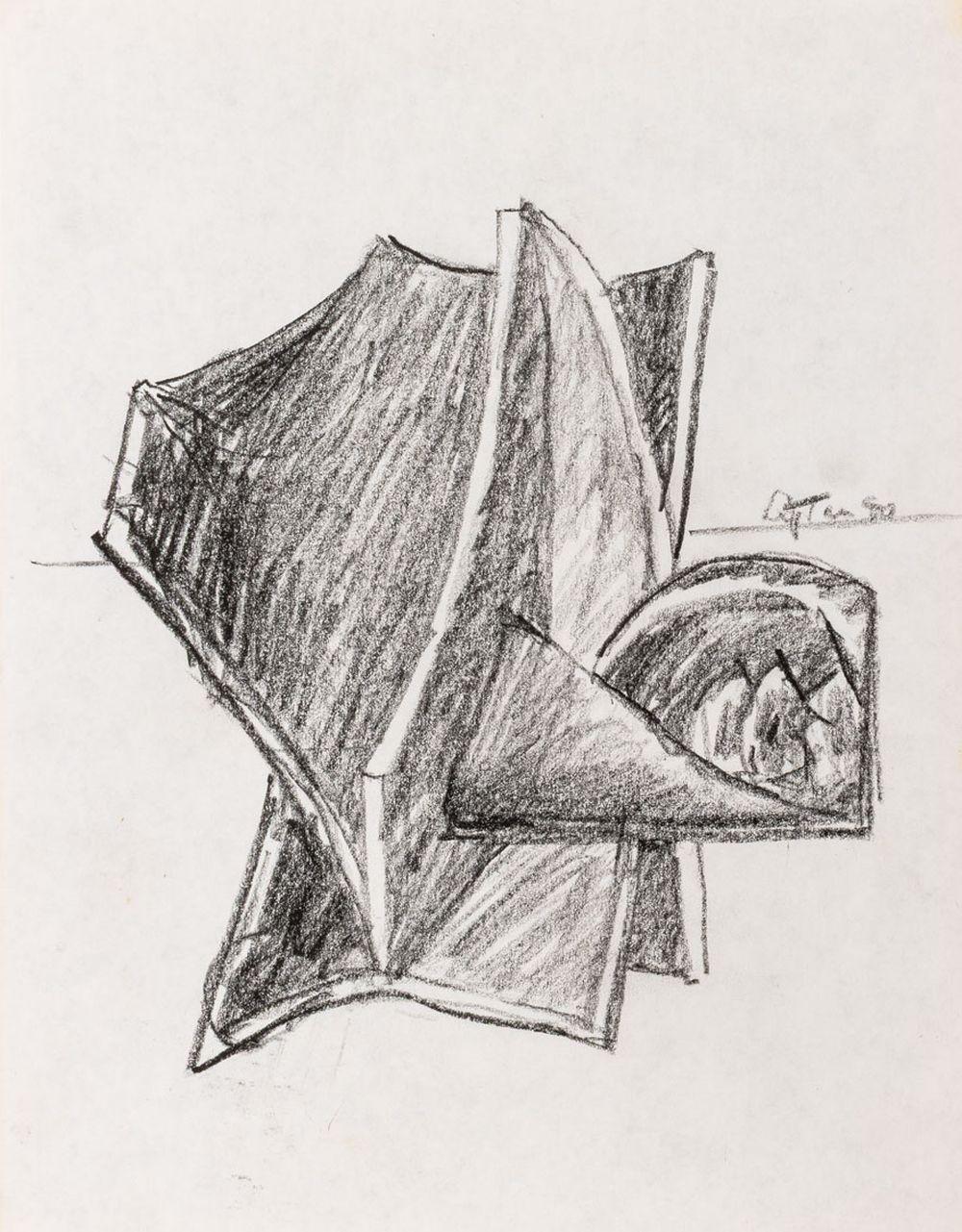 Seymour Lipton Abstract Drawing - Abstract Expressionist Sculpture Study, Oil Crayon on Paper, 1980