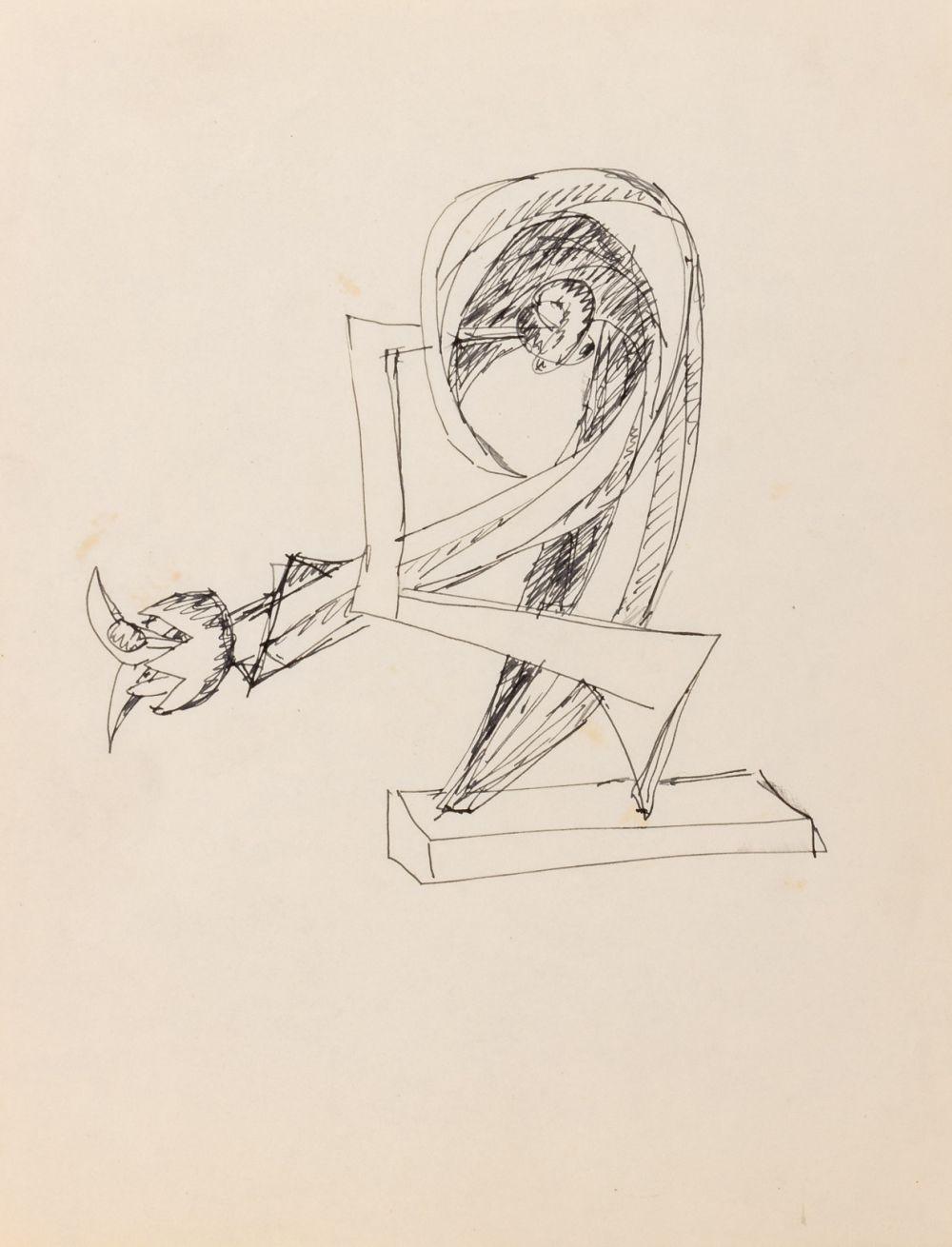 Seymour Lipton Sculpture Study Sketch Ink on Paper