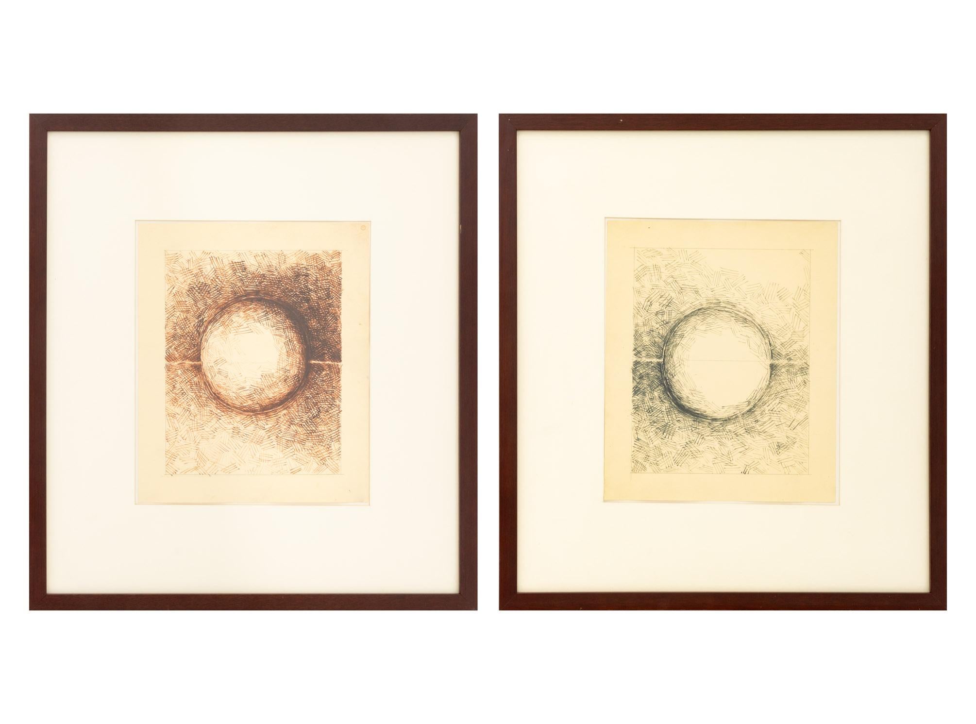 Two Studies of a Circle, Abstract Expressionist Ink on Paper