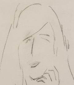 Portrait of a Woman, Modern Charcoal on Paper, Mid-20th Century