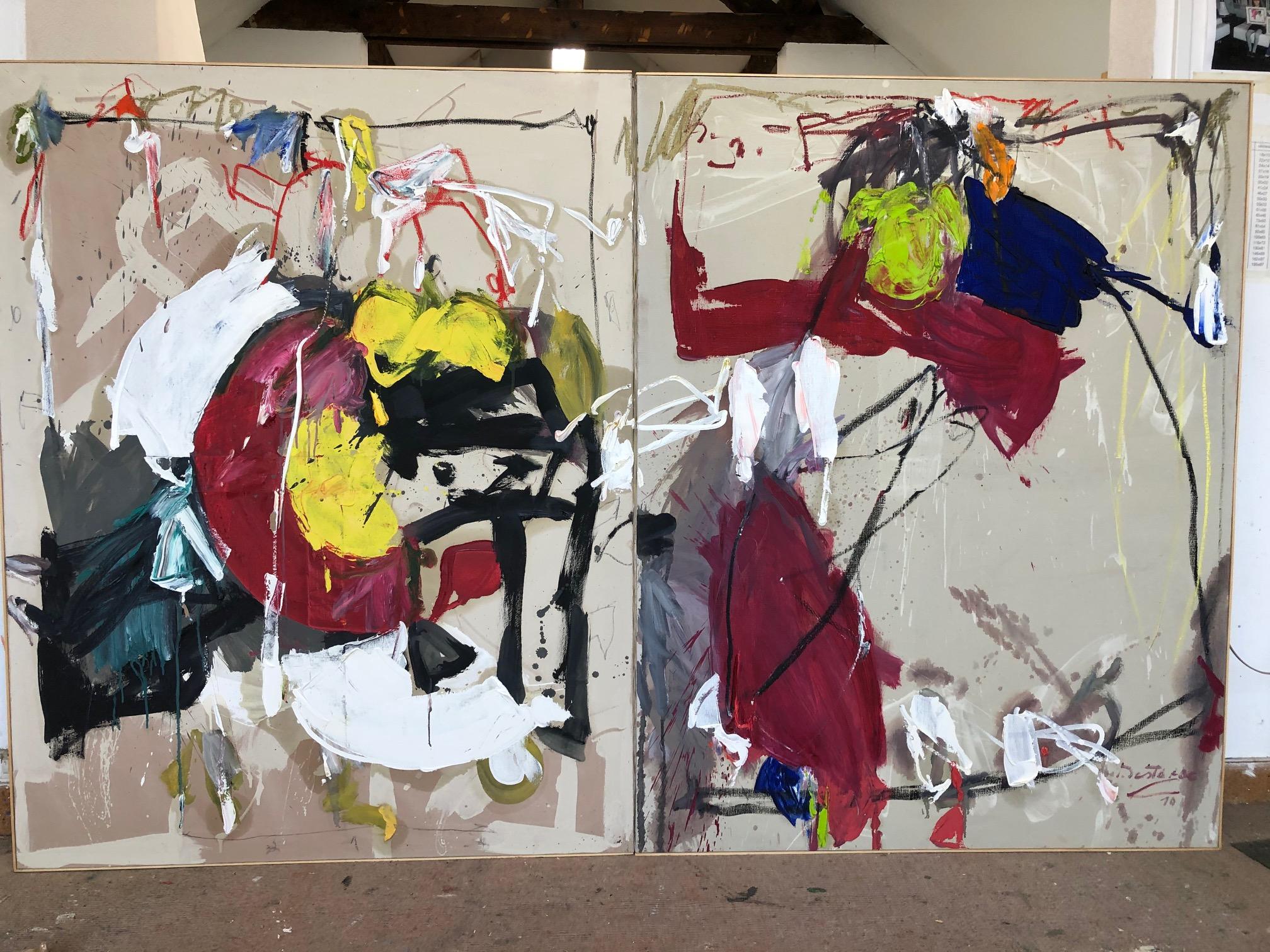 Tempting all ardent - diptych - Beige Abstract Painting by Michèle Destarac