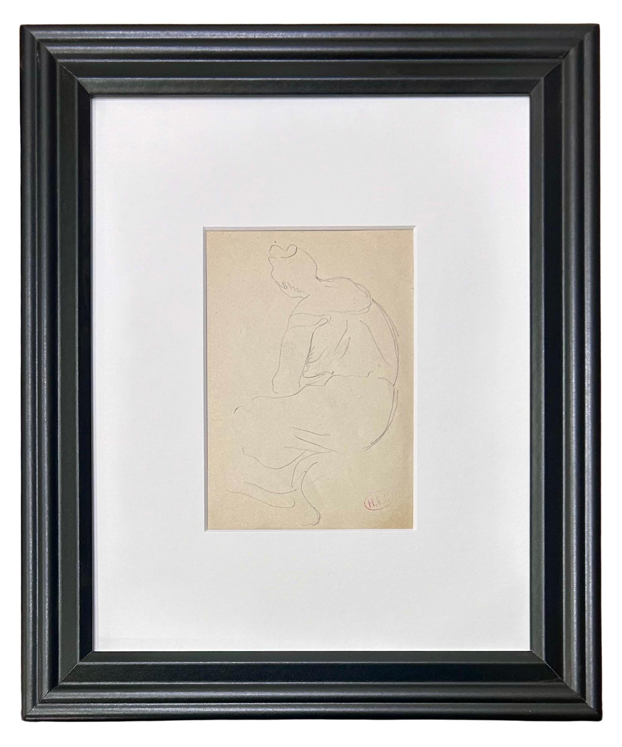 Woman sitting - Pencil on Paper Unique Drawing Post Impressionism, 1910