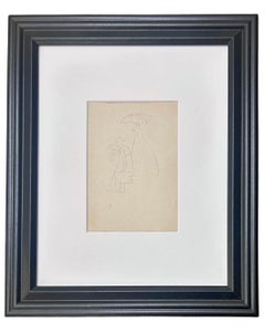 Woman with an umbrella - Pencil on Paper Unique Drawing Post Impressionism, 1910