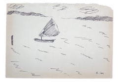 Boat en Tunisie - Dessin d'encre sur papier Post-impressionniste unique, 1920