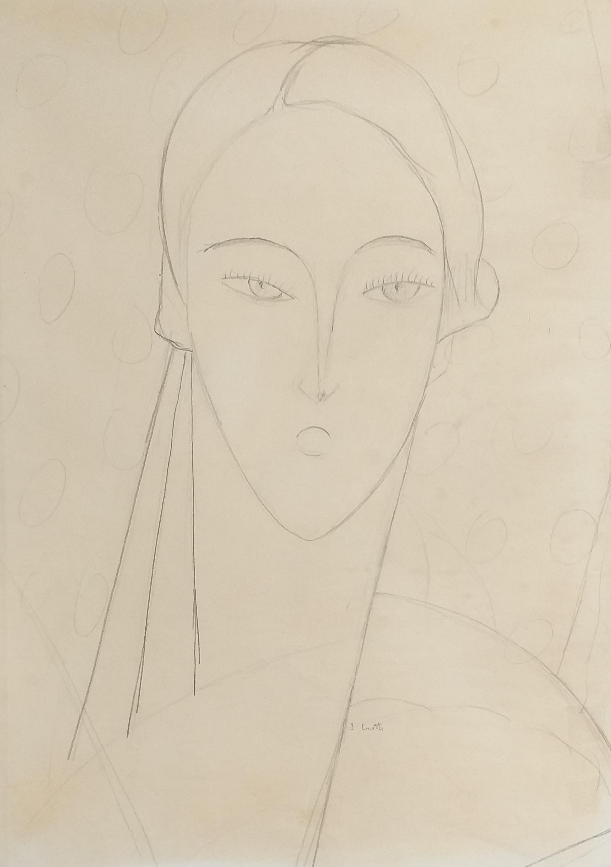 Jeune fille aux cheveux roulés - Drawing on Paper Modern art, 1920